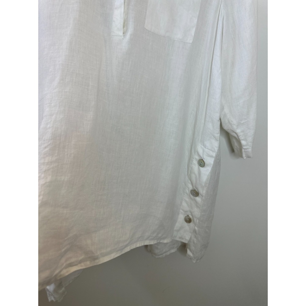 J. Jill Love Linen White Button Side Tunic Top Large Lagonlook Resort Coastal - Picture 5 of 10